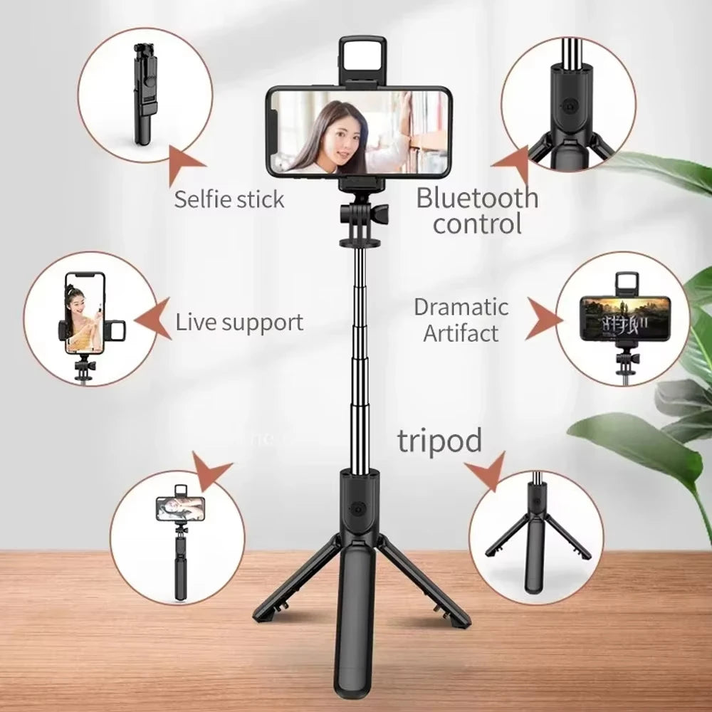 Selfie Stick Wireless con Treppiede Integrato e Telecomando – Supporto Smartphone per Selfie, Foto di Gruppo e Vlog