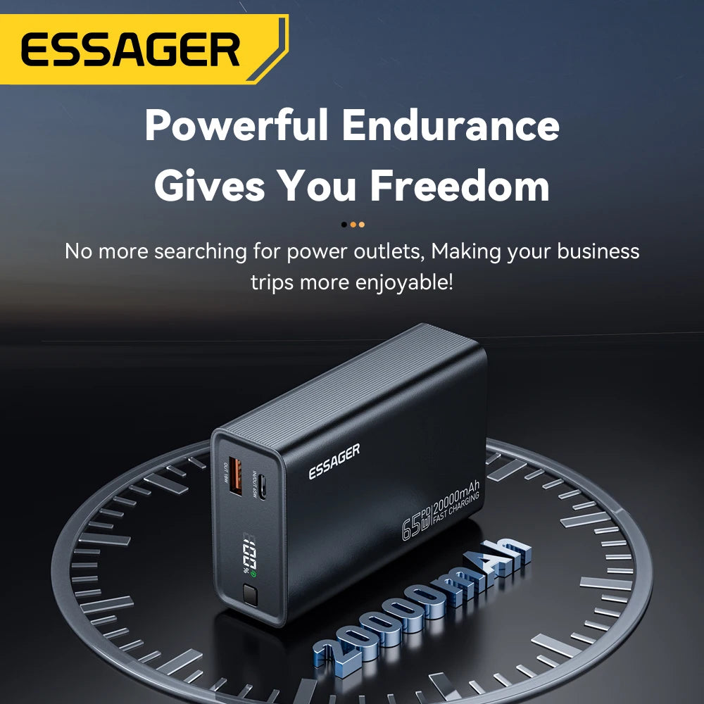 Essager - Power Bank Portatile 20000mAh 65W Fast Charge PD (Per Laptop e Smartphone)