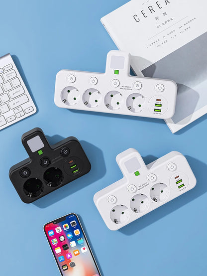 EU plug and socket 4 sockets, multi plug wall power plug and socket