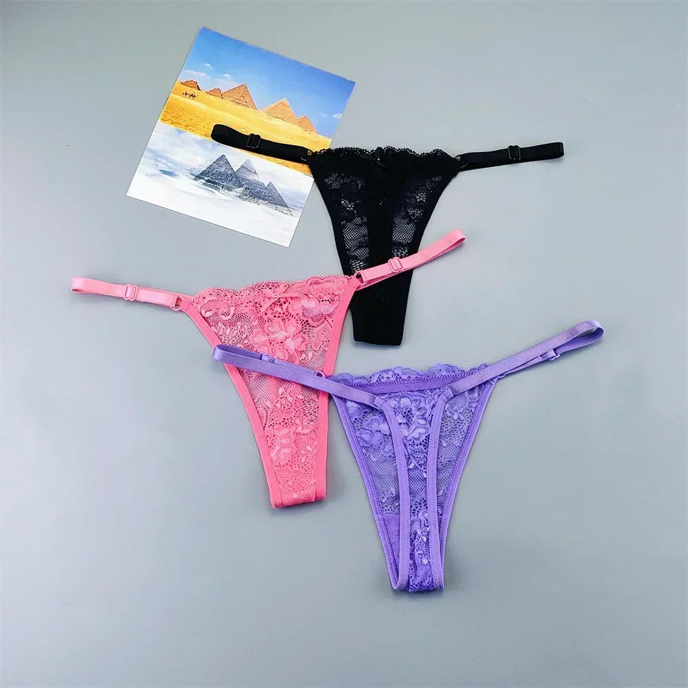 Perizomi in Pizzo Trasparente Regolabili (3 Pezzi) - Intimo Basso e Sexy. TK