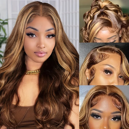 13x4 13x6 HD Lace Front Wigs 220% Density P4.27 Highlight Body Wave Human Hair Wigs 36 Inch Pre Plucked Brazilian Human wigs
