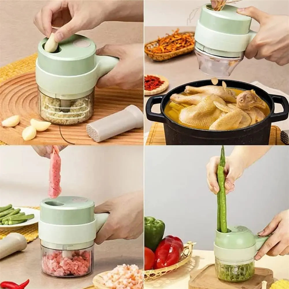 4-in-1 Electric Vegetable Cutter – Wireless Handheld Food Chopper, Garlic Mincer, Onion Slicer & Kitchen Prep Tool