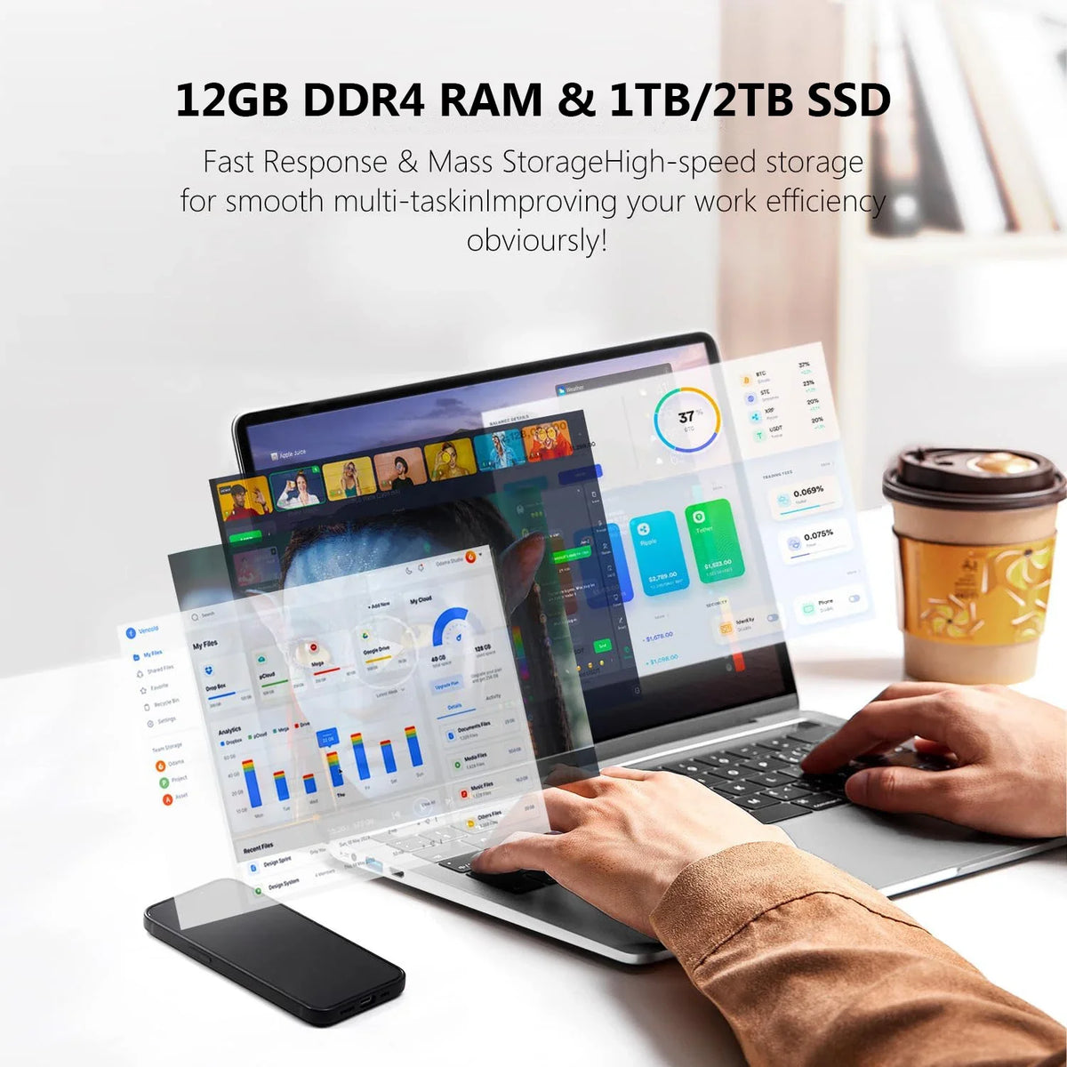 Laptop Computer Windows 11 Pro Intel Atom A3950 2025 Notebook PC Gamer 12GB RAM 512GB 1TB SSD 1920*1080 Office Study Computer PC