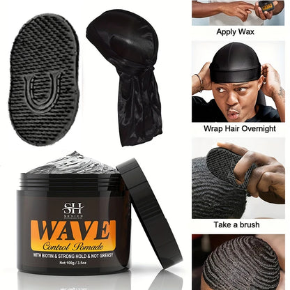 100g Waves Control Pomade Set 360 Wavy Hair Oil With Brush