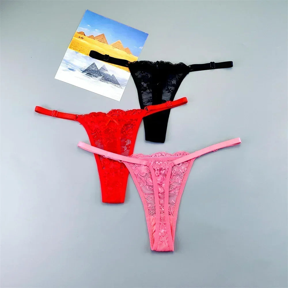 Perizomi in Pizzo Trasparente Regolabili (3 Pezzi) - Intimo Basso e Sexy. TK