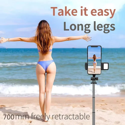 Selfie Stick Wireless con Treppiede Integrato e Telecomando – Supporto Smartphone per Selfie, Foto di Gruppo e Vlog