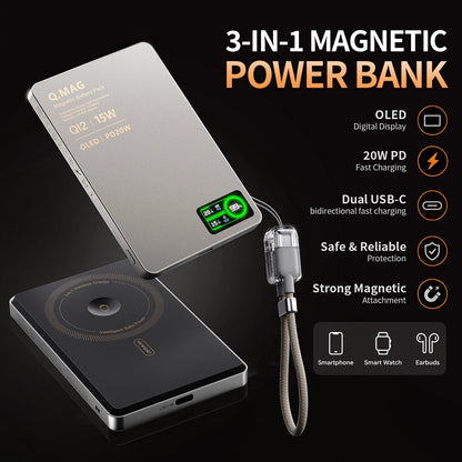 CrownQu E16 - Power Bank Magnetico Wireless 3-in-1 Qi2.1 (5000mAh / 10000mAh)