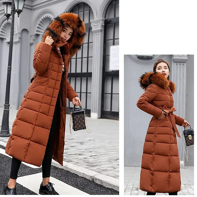 Long Down Cotton Parkas Coat Female New Wnter Over Knee Loose Large Fur Collar Hooded Warm Thick Parkas Women  Padded Overcoat