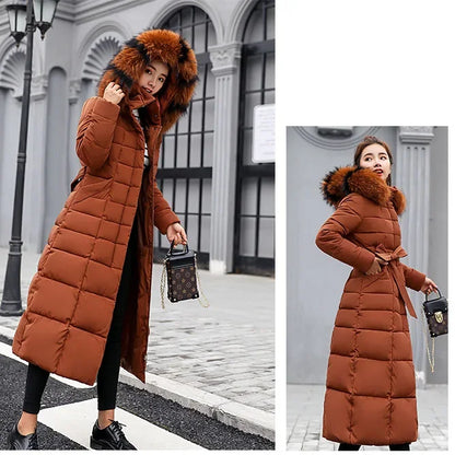 Long Down Cotton Parkas Coat Female New Wnter Over Knee Loose Large Fur Collar Hooded Warm Thick Parkas Women  Padded Overcoat