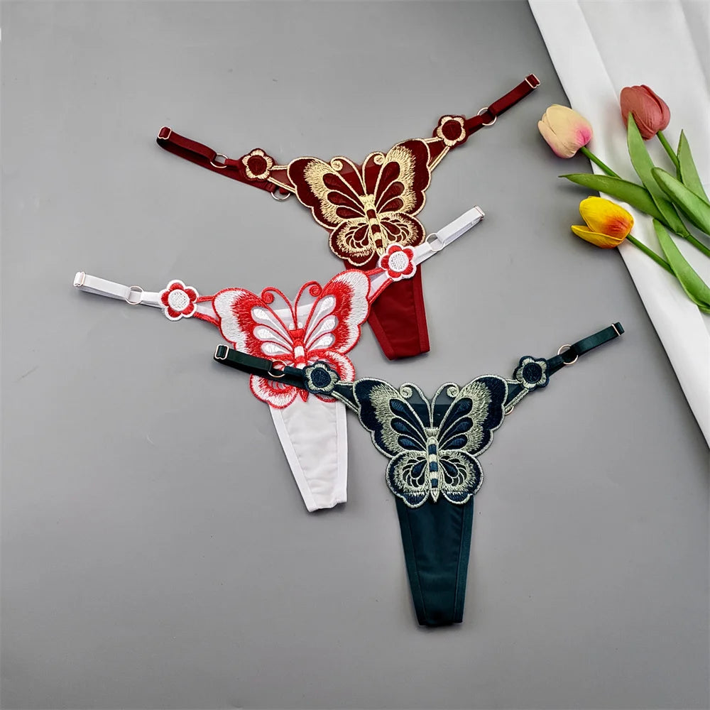 Perizomi Regolabili con Farfalla Ricamata (3 Pezzi) - Intimo Trasparente. TK