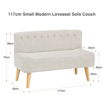 Modern 2 Seater Loveseat Sofa with Linen Upholstery and Wooden Legs Double Sofa for Small Spaces Living room Bedroom Playroom