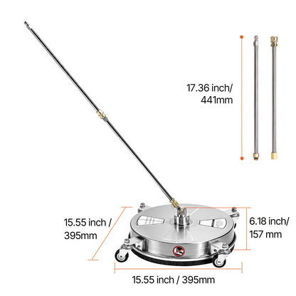 SucceBuy Pressure Washer Surface Cleaner PE/Stainless Steel Pressure Washer Attachments with 4 Wheels for Concrete Patio Deck
