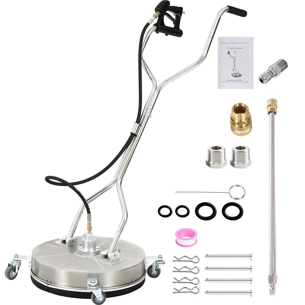 Podofo 18" Flat Surface Cleaner Pressure Washer Surface Cleaner 4000PSI Washer Rotating Flat Surface Cleaning Machine 4 Wheels