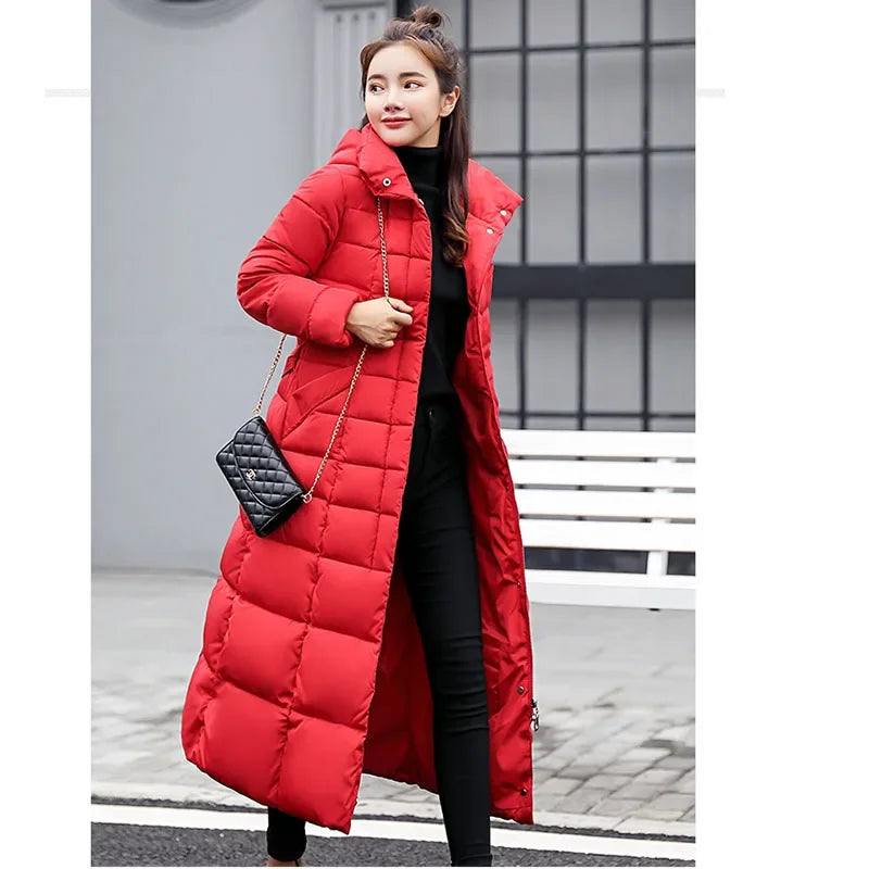 Long Down Cotton Parkas Coat Female New Wnter Over Knee Loose Large Fur Collar Hooded Warm Thick Parkas Women  Padded Overcoat