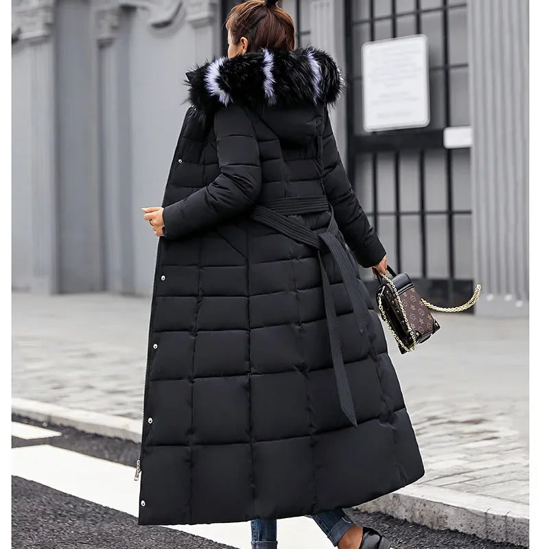 Long Down Cotton Parkas Coat Female New Wnter Over Knee Loose Large Fur Collar Hooded Warm Thick Parkas Women  Padded Overcoat