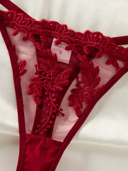 Camicia da Notte Semitrasparente Rosso Vino con Ricamo a Spiga e Fiocco. TK
