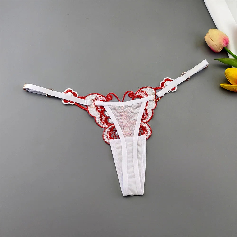 Perizomi Regolabili con Farfalla Ricamata (3 Pezzi) - Intimo Trasparente. TK