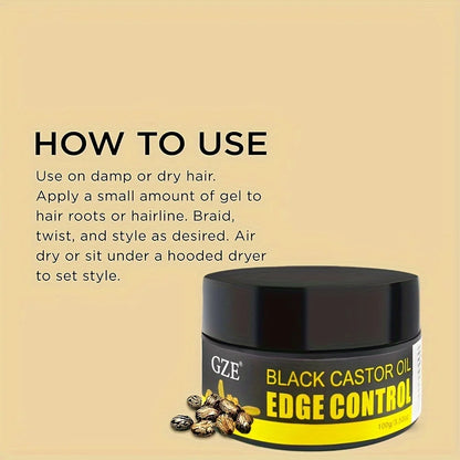 GZE African Black Castor Extra Hold Braid, Loc, Twist Gel, Tames Frizz & Edges, Coconut Oil Edge Control