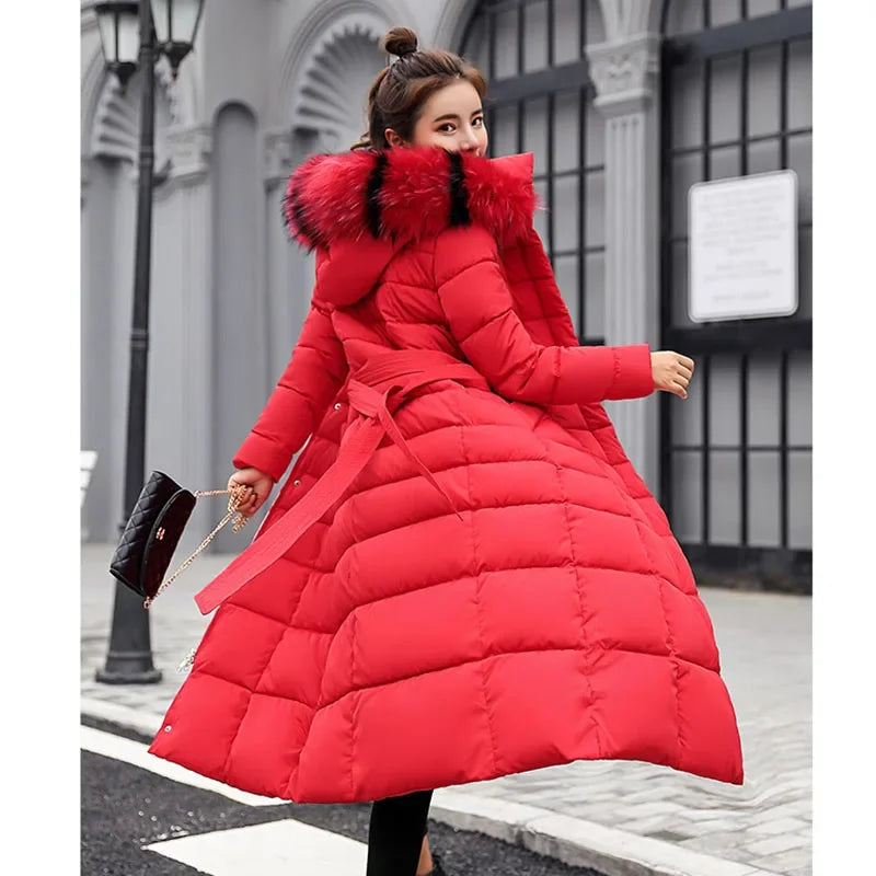 Long Down Cotton Parkas Coat Female New Wnter Over Knee Loose Large Fur Collar Hooded Warm Thick Parkas Women  Padded Overcoat