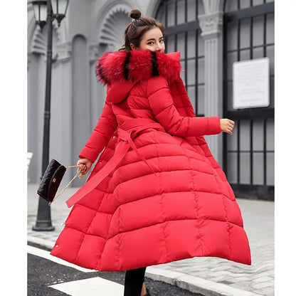 Long Down Cotton Parkas Coat Female New Wnter Over Knee Loose Large Fur Collar Hooded Warm Thick Parkas Women  Padded Overcoat