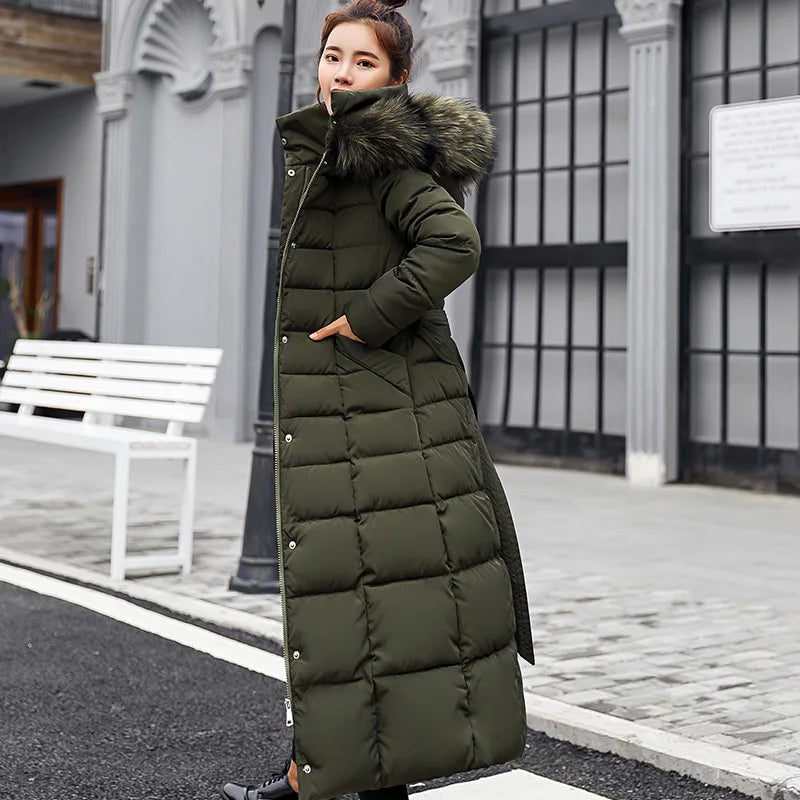 Long Down Cotton Parkas Coat Female New Wnter Over Knee Loose Large Fur Collar Hooded Warm Thick Parkas Women  Padded Overcoat