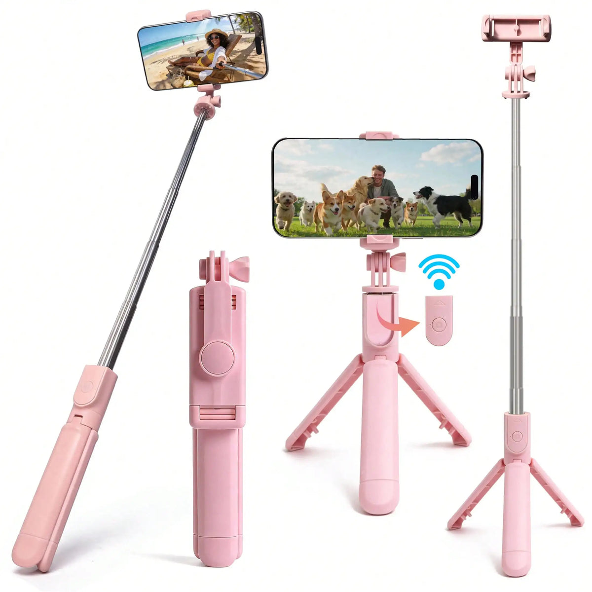 Selfie Stick Wireless con Treppiede Integrato e Telecomando – Supporto Smartphone per Selfie, Foto di Gruppo e Vlog