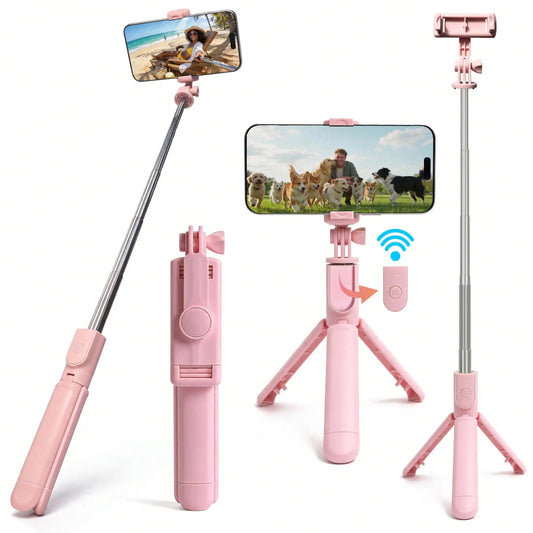 Selfie Stick Wireless con Treppiede Integrato e Telecomando – Supporto Smartphone per Selfie, Foto di Gruppo e Vlog