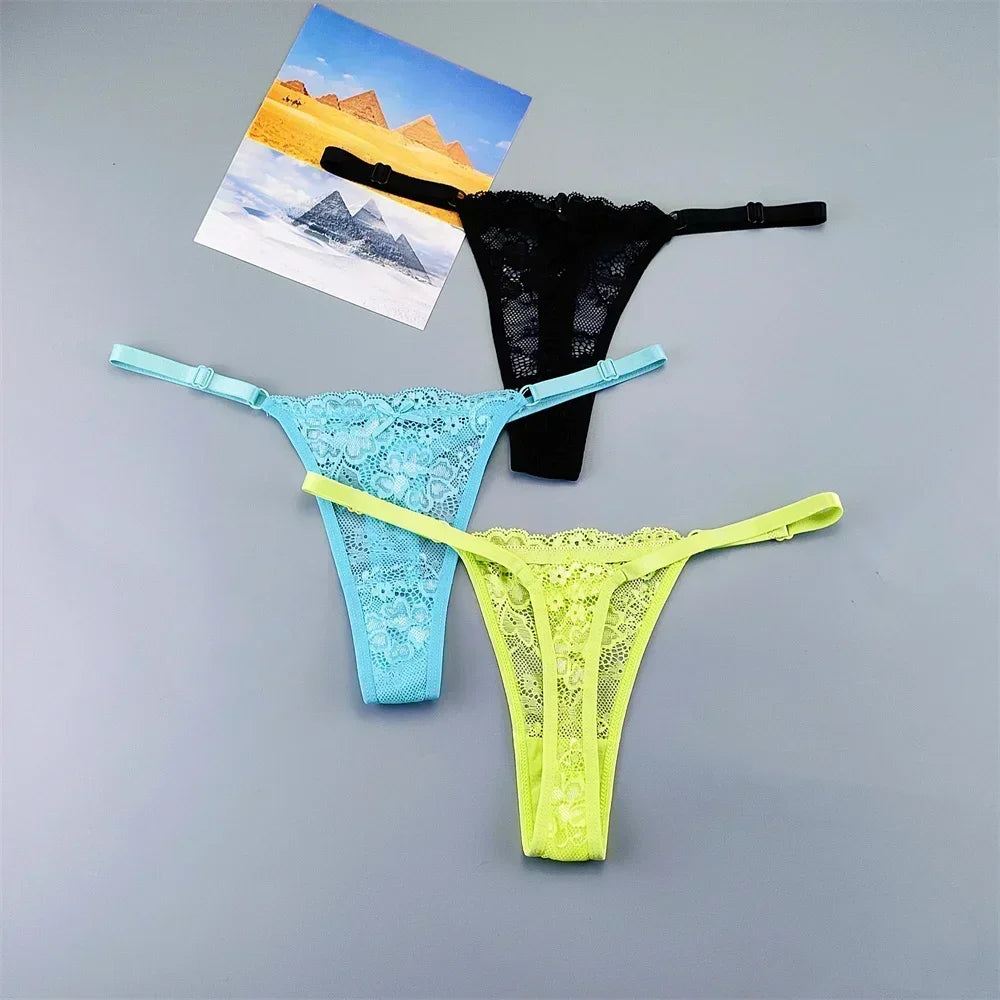 Perizomi in Pizzo Trasparente Regolabili (3 Pezzi) - Intimo Basso e Sexy. TK
