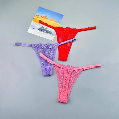 Perizomi in Pizzo Trasparente Regolabili (3 Pezzi) - Intimo Basso e Sexy. TK