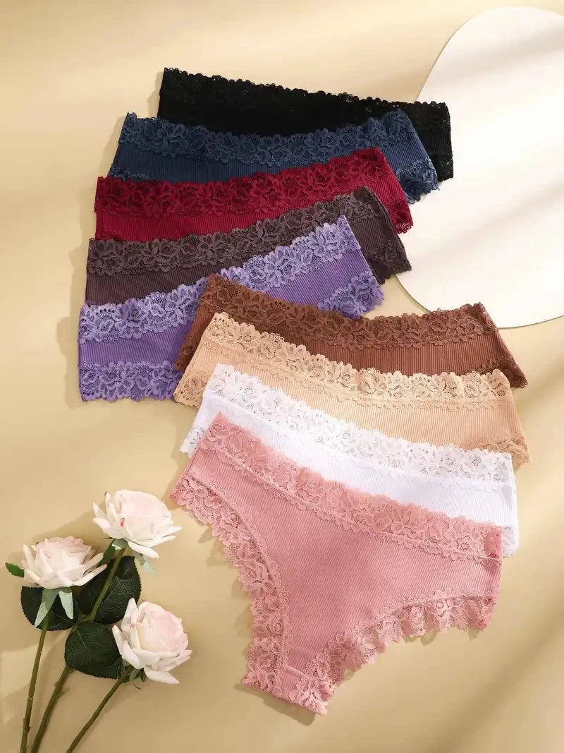 FINETOO Mutandine in Cotone e Pizzo Floreale (5 Pezzi) - Slip Bikini Bassa. TK