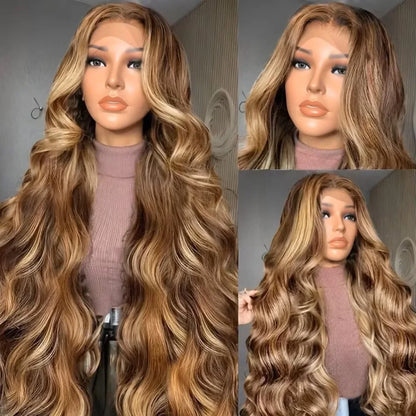 13x4 13x6 HD Lace Front Wigs 220% Density P4.27 Highlight Body Wave Human Hair Wigs 36 Inch Pre Plucked Brazilian Human wigs