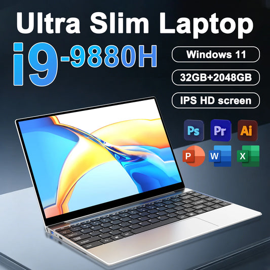 2026 Laptop 14.1" Core i9-9880H 32GB RAM 2TB SSD Windows 11 Pro Gaming Prestazioni estreme per Gaming, Office e Studio 5000mAh