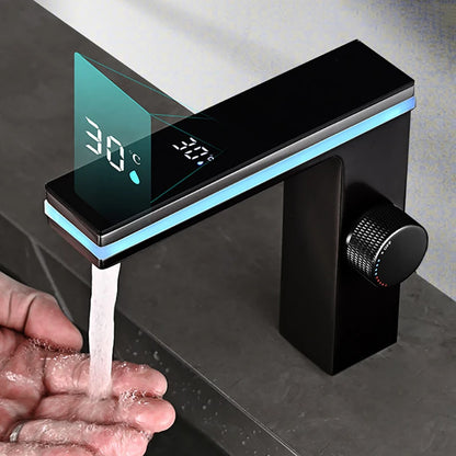 Digital Display Bathroom Basin Faucet Intelligent LED Brass Deck