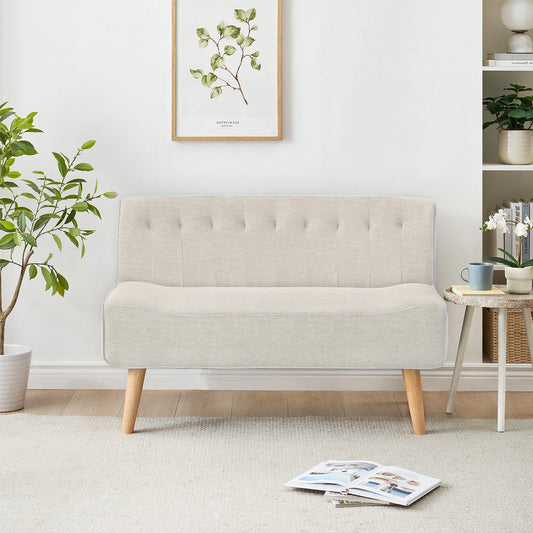 Modern 2 Seater Loveseat Sofa with Linen Upholstery and Wooden Legs Double Sofa for Small Spaces Living room Bedroom Playroom
