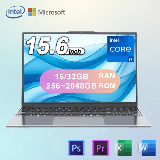 Laptop 15.6" Intel Core i7 32GB RAM 2TB SSD Windows 11 Pro Notebook FHD IPS WiFi Bluetooth PC Portatile per Lavoro Studio e Multimedia