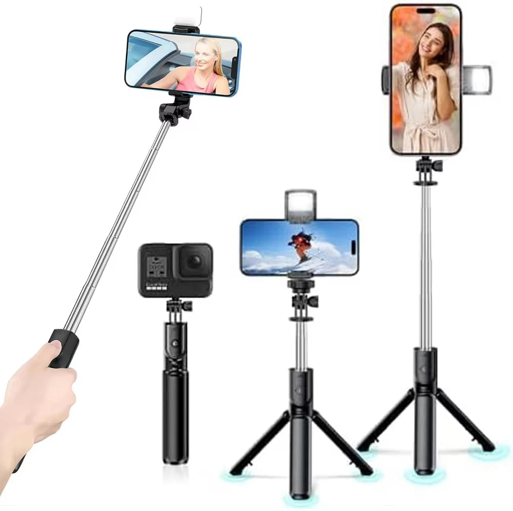 Selfie Stick Wireless con Treppiede Integrato e Telecomando – Supporto Smartphone per Selfie, Foto di Gruppo e Vlog