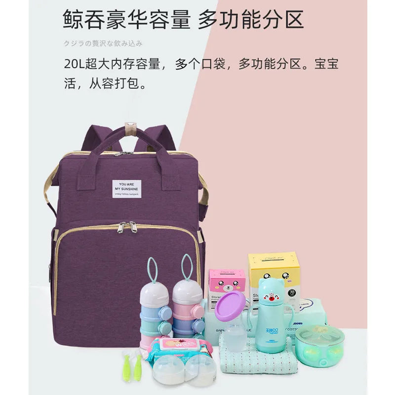 Zaino Mamma Multifunzione con Culla Portatile e Fasciatoio Pieghevole | Borsa Neonato Capiente e Leggera Dual-Use