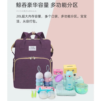 Zaino Mamma Multifunzione con Culla Portatile e Fasciatoio Pieghevole | Borsa Neonato Capiente e Leggera Dual-Use