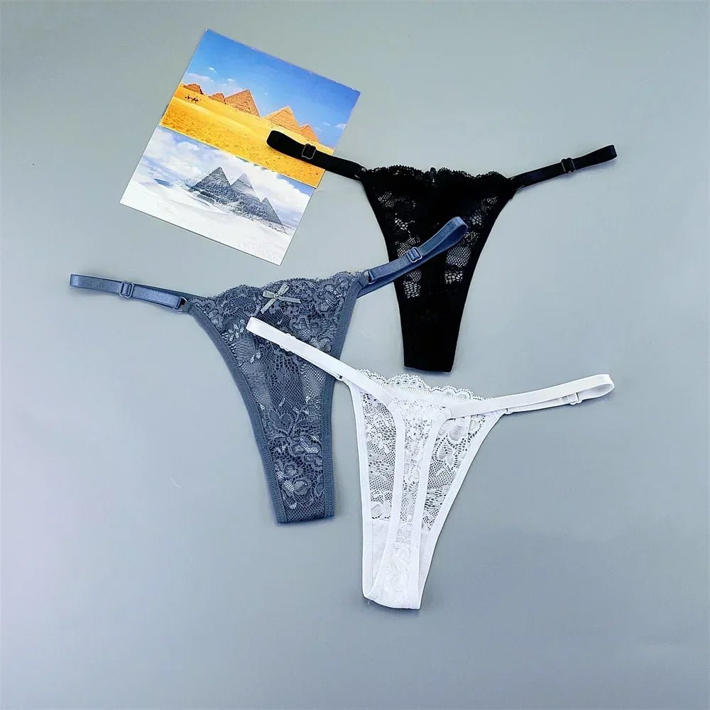 Perizomi in Pizzo Trasparente Regolabili (3 Pezzi) - Intimo Basso e Sexy. TK