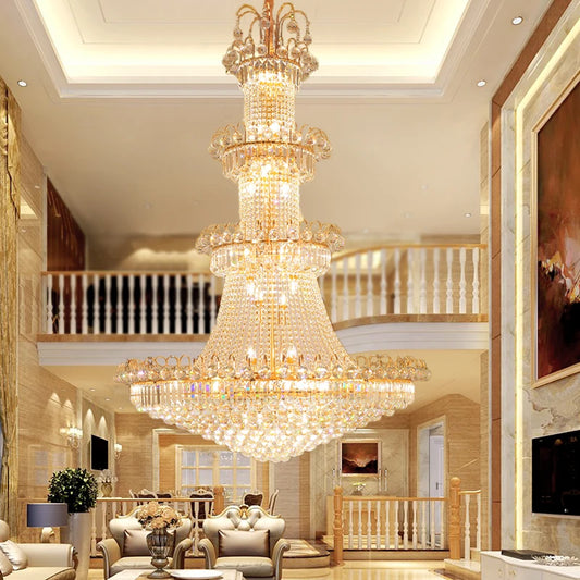 Luxury Living Room Crystal Chandelier Staircase European-Style Large Chandelier Hotel Lobby Villa High Ceiling Lighting Lustre