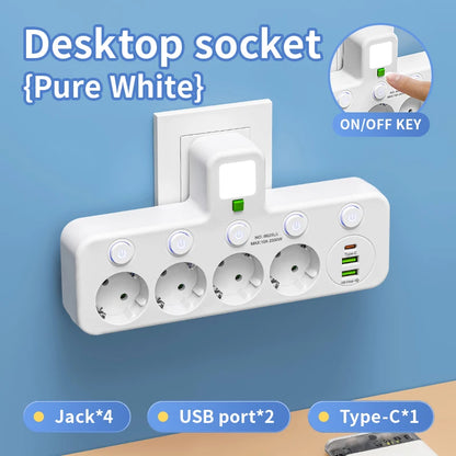 EU plug and socket 4 sockets, multi plug wall power plug and socket