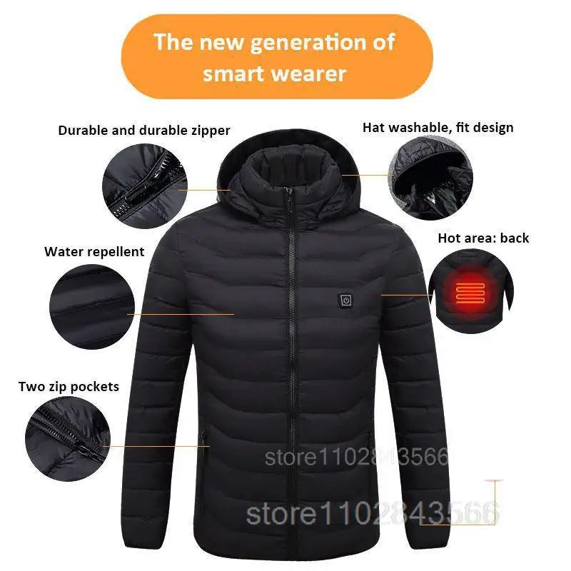Men Heated Jacket USB Electric Heated Coat Hunting Hiking