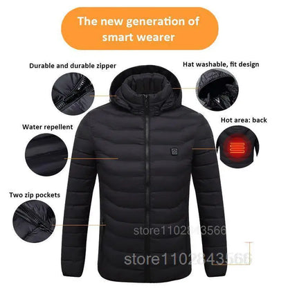 Men Heated Jacket USB Electric Heated Coat Hunting Hiking