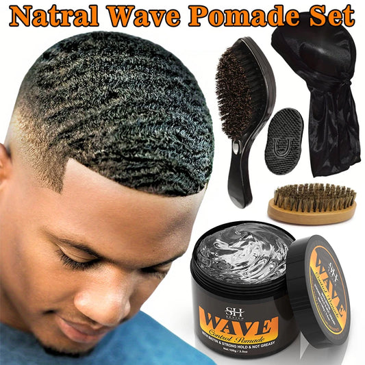 100g Waves Control Pomade Set 360 Wavy Hair Oil With Brush