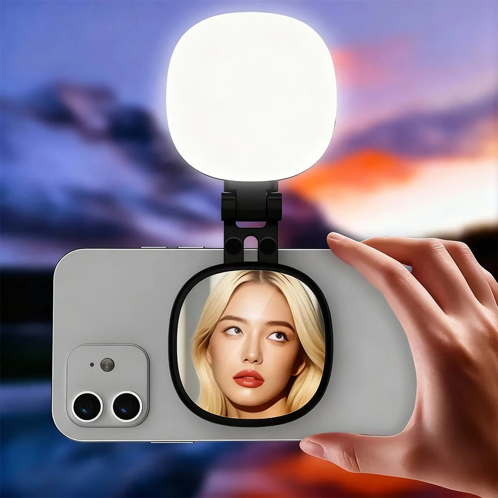 TELESIN Luce di Riempimento Magnetica per Smartphone – Mini Selfie Light LED 3 Modalità, Luminosità Regolabile, Specchio Integrato e Ricarica USB-C