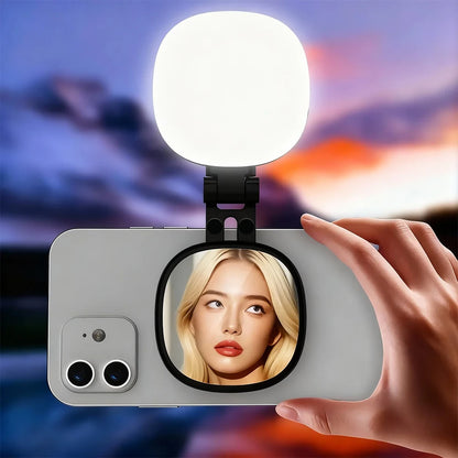 TELESIN Luce di Riempimento Magnetica per Smartphone – Mini Selfie Light LED 3 Modalità, Luminosità Regolabile, Specchio Integrato e Ricarica USB-C