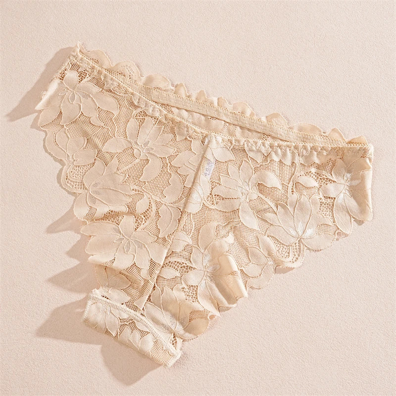FINETOO Slip in Raso e Pizzo Floreale Trasparente (2 Pezzi) - Intimo Basso. TK