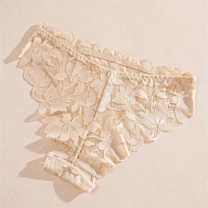 FINETOO Slip in Raso e Pizzo Floreale Trasparente (2 Pezzi) - Intimo Basso. TK