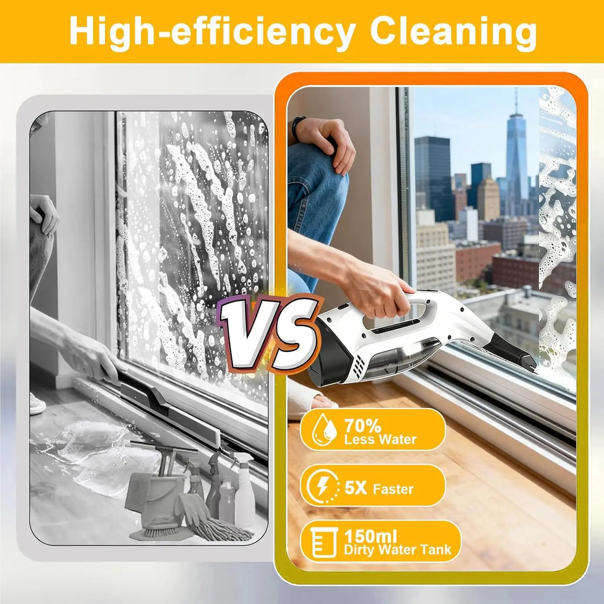 Cordless Window Cleaner Vac – Aspiragocce Elettrico Ricaricabile con Spray, Panno in Microfibra e Tergivetro