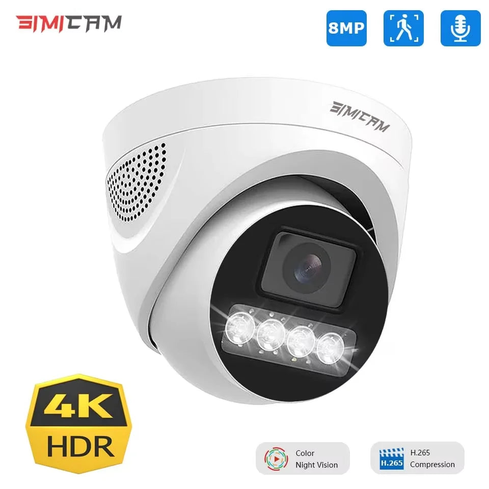 4K 8MP 5MP 4MP POE Surveillance Camera IP Onvif H.265 48V Audio Dome HD Color Night Vision CCTV Video Security Camera For NVR